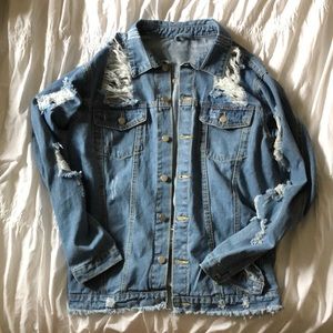 Distressed denim boyfriend jacket